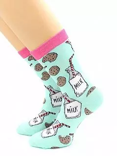 Яркие носки с надписью "Milk" бирюзового цвета Hobby Line RTнус80152-07-10